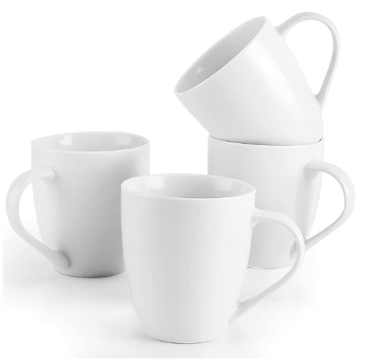 White Coffee Mugs Set of 4, 16 Ounce Coffee Mugs with Handles