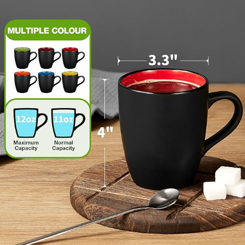 6 Pack Porcelain Coffee Mugs Set